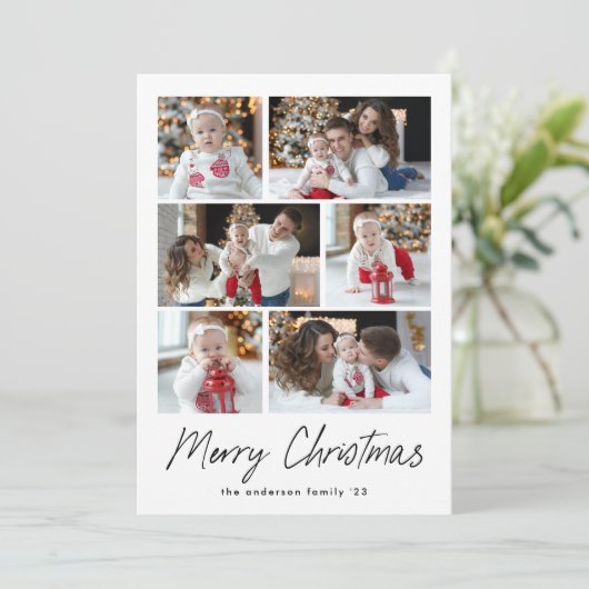 Frohe Weihnachten Schwarzes Script 6 Foto Collage (Stehend Vorderseite)