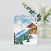 Frohe Weihnachten Schweizer Alpen Snowy Chalet Ber Postkarte (Stehend Vorderseite)