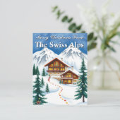 Frohe Weihnachten Schweizer Alpen Winter Chalet Ur Postkarte (Stehend Vorderseite)