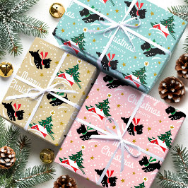Frohe Weihnachten Scottie Dog Snow Fun Name Geschenkpapier Set