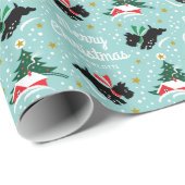 Frohe Weihnachten Scottie Dog Snow Fun Name Mint Geschenkpapier (Rolleneckpunkt)