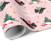 Frohe Weihnachten Scottie Dog Snow Fun Name Rosa Geschenkpapier (Rolleneckpunkt)