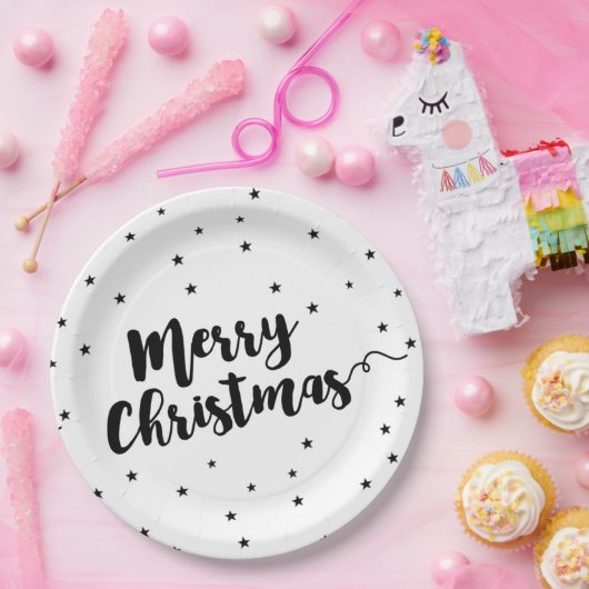 Frohe Weihnachten - Script Typografie und Sterne Pappteller (Party)