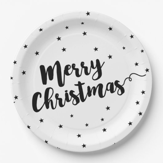 Frohe Weihnachten - Script Typografie und Sterne Pappteller (Vorderseite)