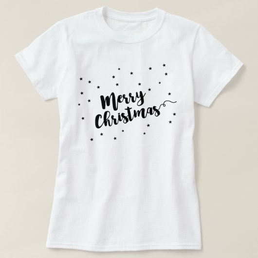 Frohe Weihnachten - Script Typografie und Sterne T-Shirt (Design vorne)