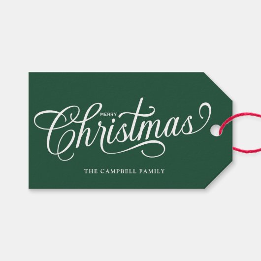 Frohe Weihnachten Script Waldgrün Geschenkanhänger (Vorderseite (Horizontal))