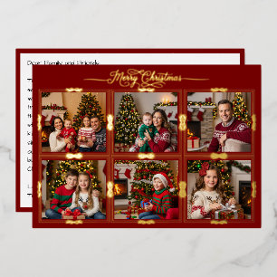 Frohe Weihnachten sechs Gerahmte Bilder Front Red Folien Feiertagskarte