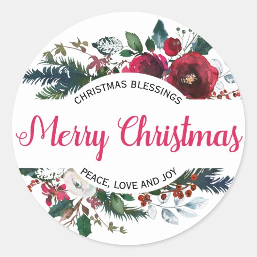 Frohe Weihnachten Segnungen Rote Blüte Runder Aufkleber (Vorderseite)