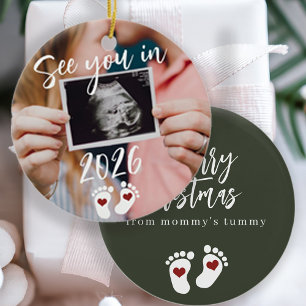 Frohe Weihnachten sehen Sie im Foto 2026 Schwanger Keramik Ornament