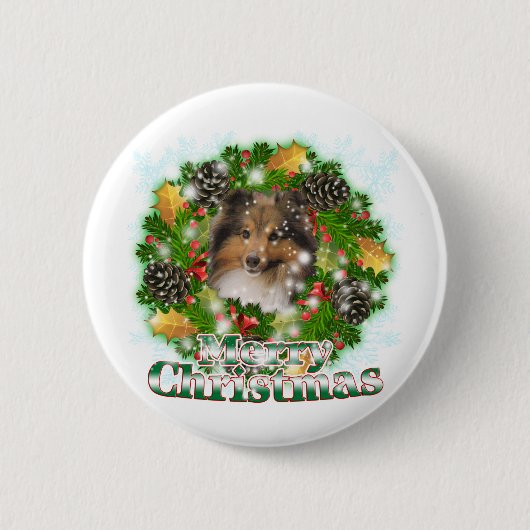 Frohe Weihnachten Sheltie Button (Vorderseite)
