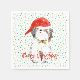 Frohe Weihnachten Shi Tzu Dog Festive Colorful Hol Serviette