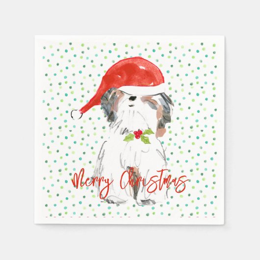 Frohe Weihnachten Shi Tzu Dog Festive Colorful Hol Serviette (Vorderseite)