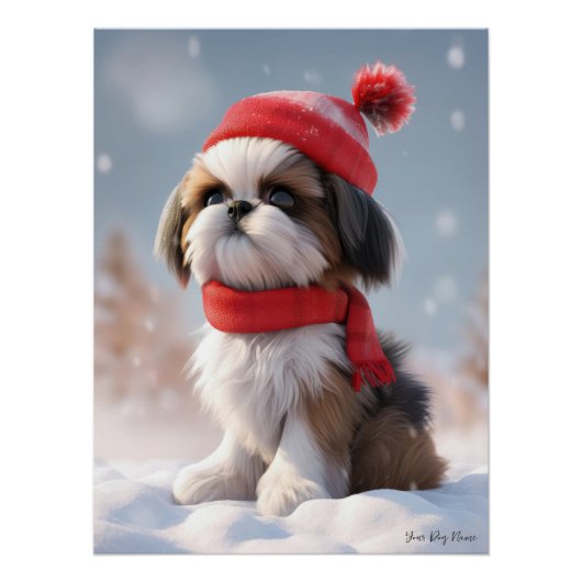Frohe Weihnachten, Shih Tzu Dog Welpe 01 - Happy C Poster (Vorderseite)