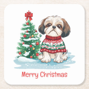 Frohe Weihnachten Shih Tzu Hund Rechteckiger Pappuntersetzer