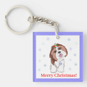 Frohe Weihnachten Shih Tzu mit Schneeflocke  Schlüsselanhänger