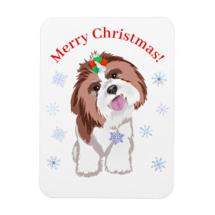 Frohe Weihnachten Shih Tzu mit Schneeflocken-Hunde Magnet