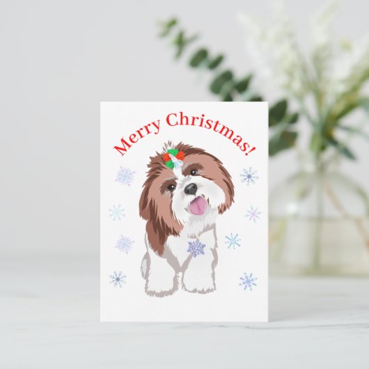Frohe Weihnachten Shih Tzu mit Snowflake Hund (Stehend Vorderseite)