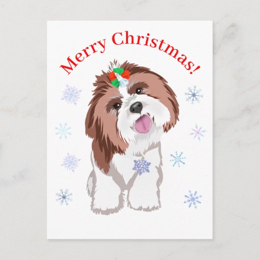 Frohe Weihnachten Shih Tzu mit Snowflake Hund (Vorderseite)