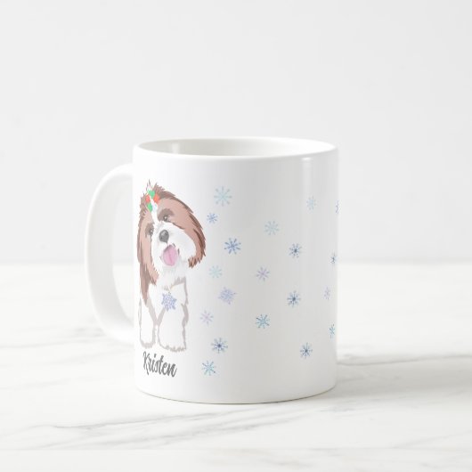 Frohe Weihnachten Shih Tzu mit Snowflake Kaffeetasse (Vorderseite Links)