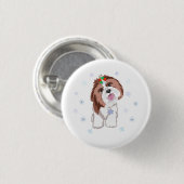 Frohe Weihnachten Shih Tzu mit Snowflake Schlüssel Button (Vorne & Hinten)