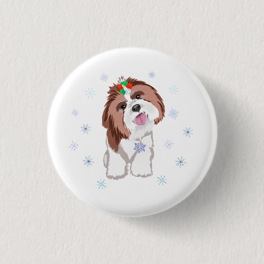 Frohe Weihnachten Shih Tzu mit Snowflake Schlüssel Button (Vorderseite)