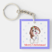 Frohe Weihnachten Shih Tzu mit Snowflake Schlüsselanhänger (Vorderseite)