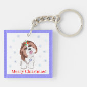 Frohe Weihnachten Shih Tzu mit Snowflake Schlüsselanhänger (Rückseite)