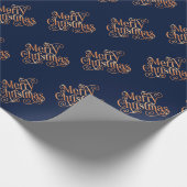 Frohe Weihnachten Shiny Swirl Gold Text Dunkelblau Geschenkpapier (Ecke)