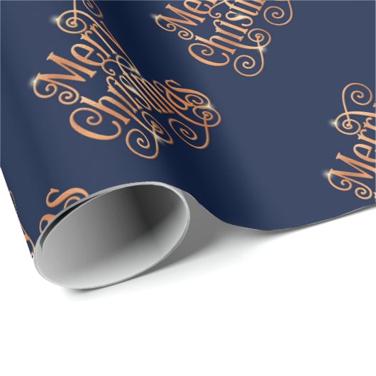 Frohe Weihnachten Shiny Swirl Gold Text Dunkelblau Geschenkpapier (Rolleneckpunkt)