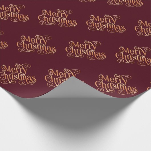 Frohe Weihnachten Shiny Swirl Gold Text dunkelrot Geschenkpapier (Ecke)