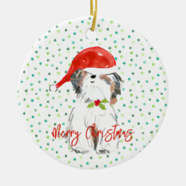 Frohe Weihnachten ShiTzu Dog Festive Weihnachtsman Keramik Ornament