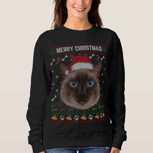 Frohe Weihnachten Siam Cat Lovers Ugly Xmas Sweat Sweatshirt (Vorderseite)