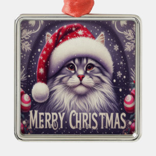 Frohe Weihnachten Sibirische Katze, Xmas Weihnacht Ornament Aus Metall