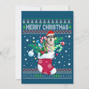Frohe Weihnachten sibirischer Husky Hund in Sock F Einladung