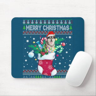 Frohe Weihnachten sibirischer Husky Hund in Sock F Mousepad