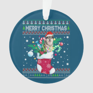 Frohe Weihnachten sibirischer Husky Hund in Sock F Ornament