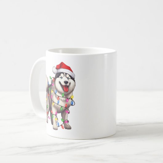 Frohe Weihnachten Sibirischer Husky mit Weihnachts Kaffeetasse (Vorderseite Links)