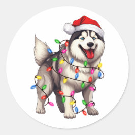 Frohe Weihnachten Sibirischer Husky mit Weihnachts Runder Aufkleber