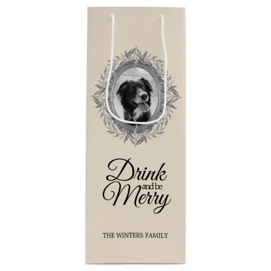 Frohe Weihnachten Silber Blätter Kleider Rahmen Fo Geschenktüte Für Weinflaschen (Vorderseite)