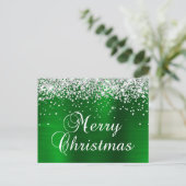 Frohe Weihnachten Silber Glitter Grün Folie (Stehend Vorderseite)