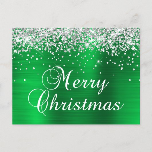 Frohe Weihnachten Silber Glitter Helles Grün Folie (Vorderseite)