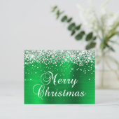 Frohe Weihnachten Silber Glitter Helles Grün Folie (Stehend Vorderseite)
