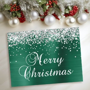 Frohe Weihnachten Silber Glitter Jägergrün Folie
