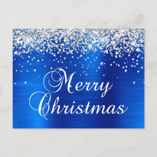 Frohe Weihnachten Silber Glitter Royal Blau Folie