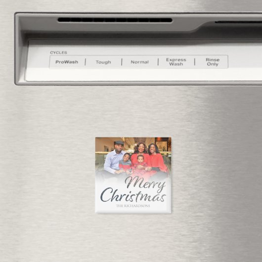 Frohe Weihnachten Silber Glitzer VOLL Foto & Name Magnet (In Situ (Geschirrspüler))