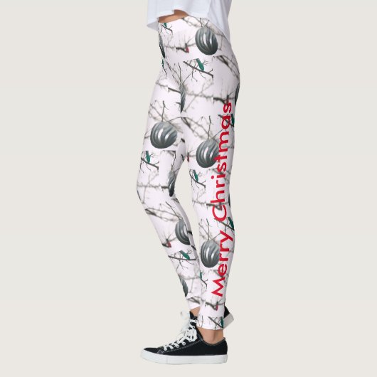 Frohe Weihnachten Silber Ornament Ball Tree Lights Leggings (Links)