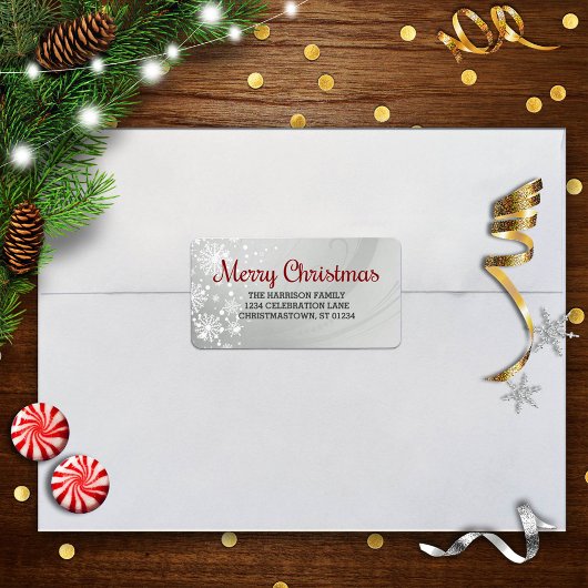 Frohe Weihnachten (silber/rot) Snowfrost Adressaufkleber