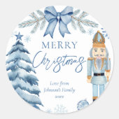 Frohe Weihnachten Silberblauer Bogen Nutcracker Runder Aufkleber (Vorderseite)
