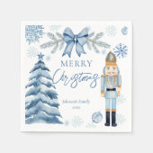 Frohe Weihnachten Silberblauer Bogen Nutcracker Serviette (Vorderseite)