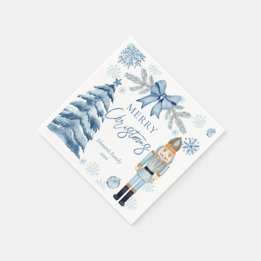 Frohe Weihnachten Silberblauer Bogen Nutcracker Serviette (Ecke)